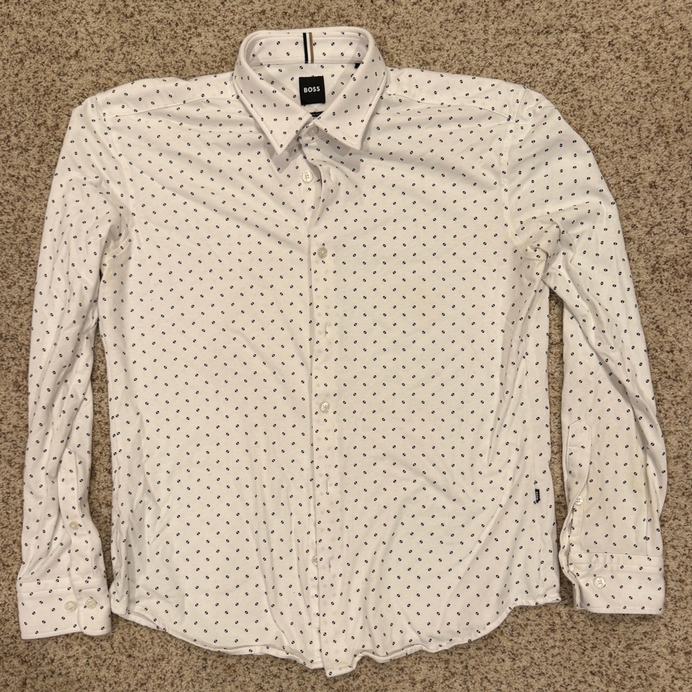 BOSS White Men's Printed Slim-Fit Shirt in Performance-Stretch Jersey Sz Large